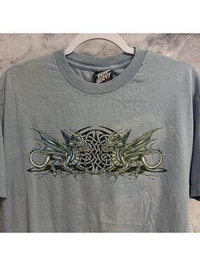 Vintage Top Heavy Tribal Dragon T Shirt Mens Large Blue Y2k Skater